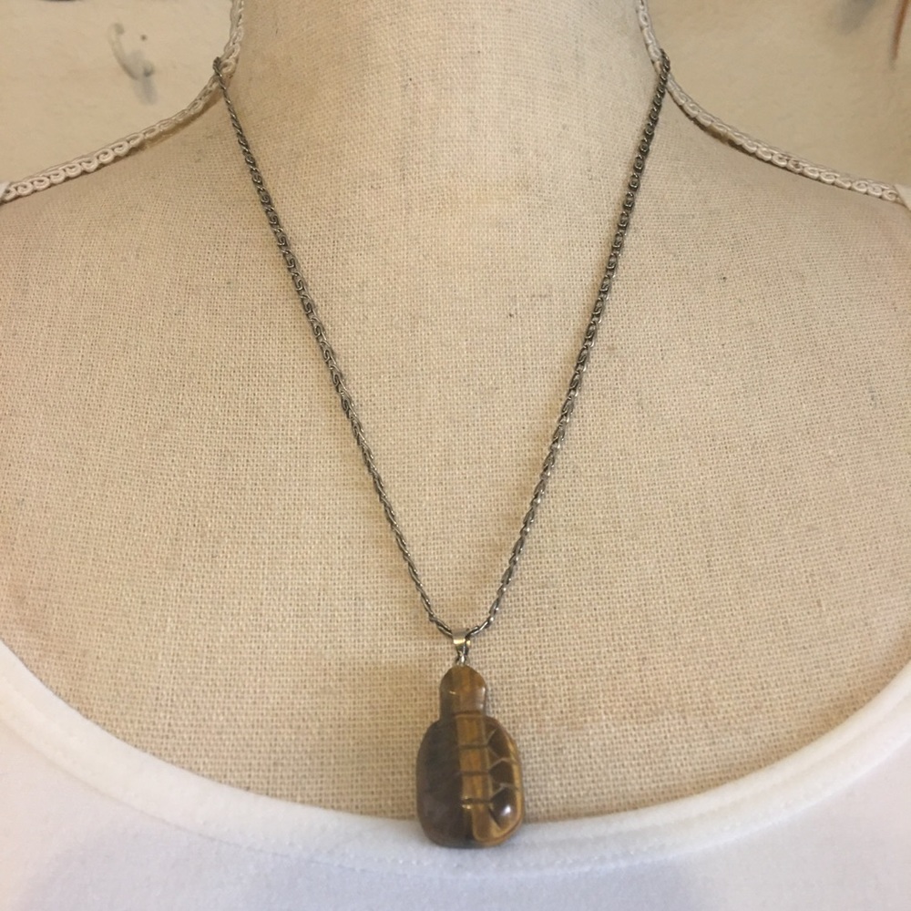 Vintage genuine tiger eye turtle pendant on chain
